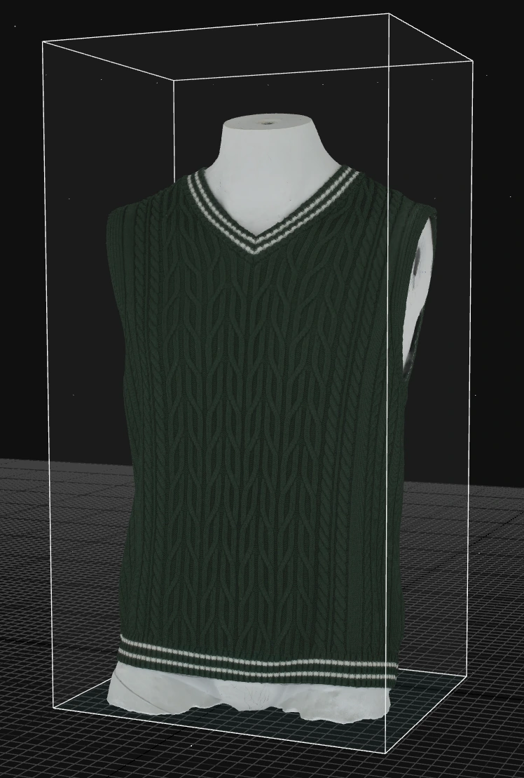 Green photographic colour and white stripes applied to the reconstructed vest