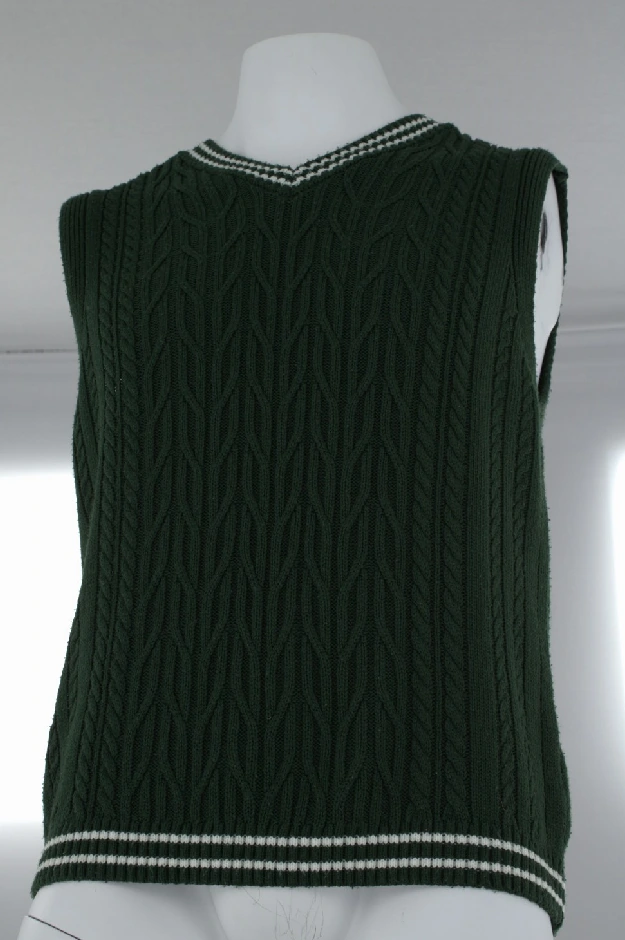 Original green vest photographed on a white mannequin